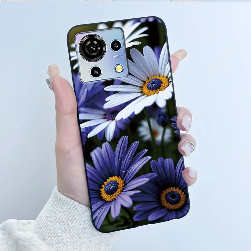 ZTE Blade V50 Vita 케이스 블랙 TPU 실리콘 고급스럽고 귀여운 꽃무늬 폰 케이스 (블레이드 V 50 Vita V50Vita 범퍼 소프트 커버)