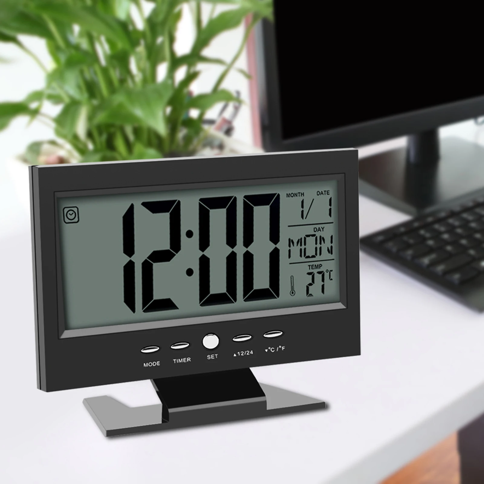 LCD Digital Sound Sensor Alarm Clock with Calendar and Temp Display table desk digital clock,lcd digital clock,digital desk clock,digital table clock