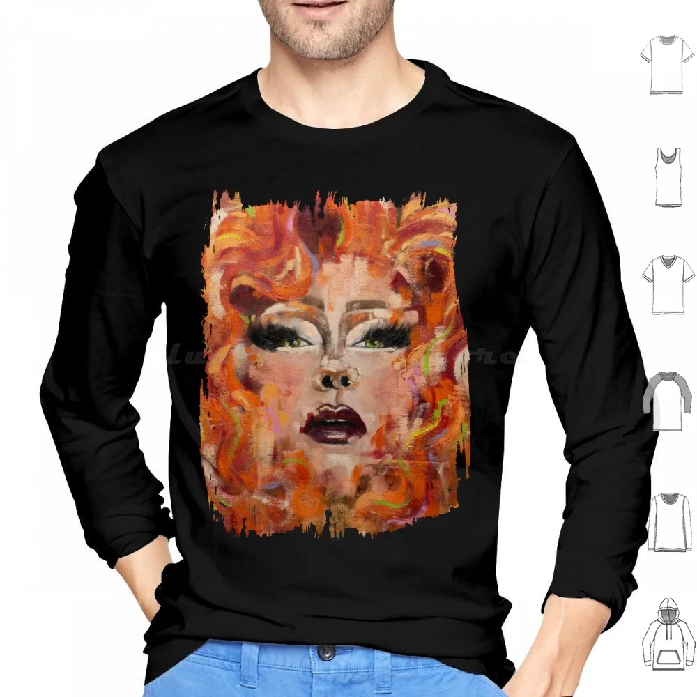 

Jizzelle Distressed Oil Painting Hoodie cotton Long Sleeve Drag Queen Queer Nyc Portrait