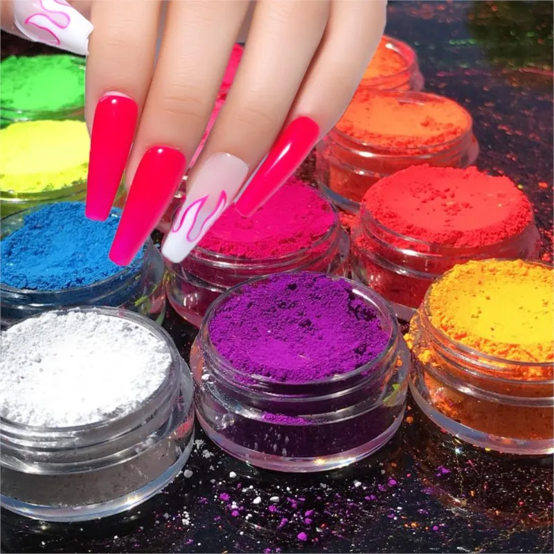 

12Jar/Lot Fluorescent Chrome Pigment Nail Powder Neon Rainbow Gradient Nail Glitter Colorful Manicure DIY Dust Nail Decorations