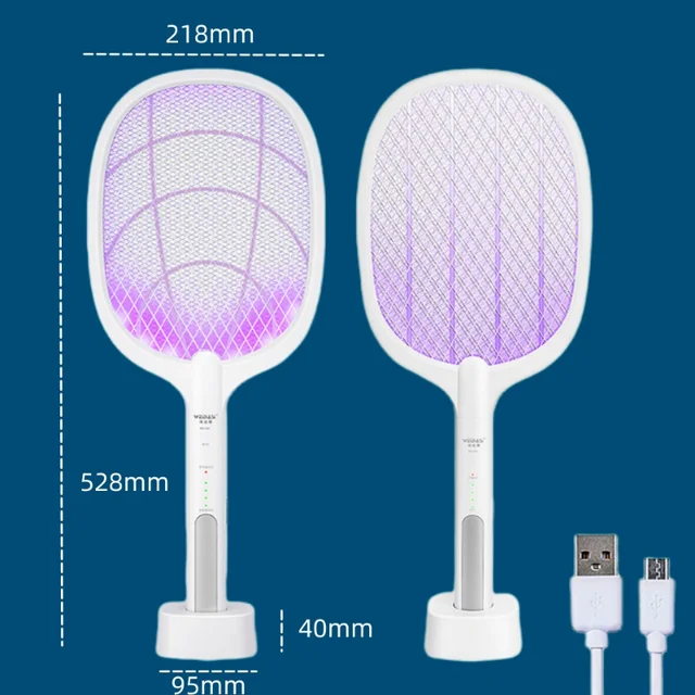 2 Az 1 -Ből Szúnyoggyilkos Lámpák Usb Töltés Szúnyog Swatter Légy Zapper Uv Lámpa Bázissal 2500V Erős Elektromos Legyek Csapda Ütő - Image 6