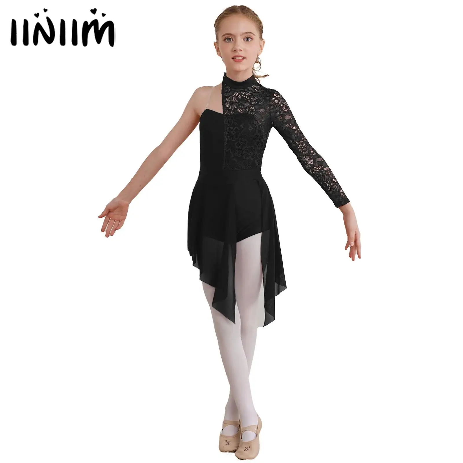 

Gymnastics One Piece Dress Ballet Tutu Dance Dress for Kids Girls Floral Lace Leotard Boyshorts Jumpsuit Athletic Ballet Dress