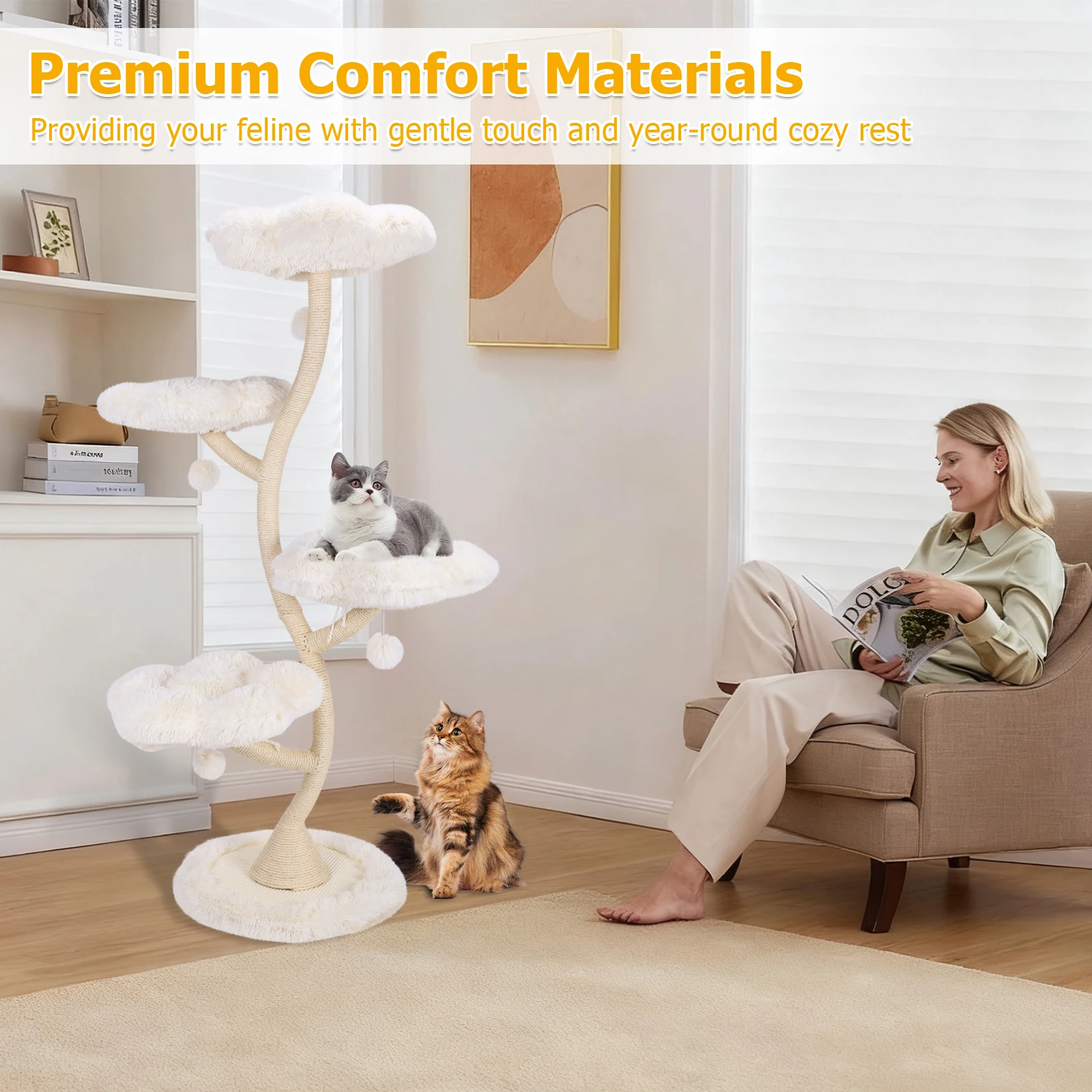 Cat Scratching Post with Bed Wrought Iron Flower-Shaped Cat Tree Tower Cat Jumping Platform for Indoor Cats Sleeping Playing