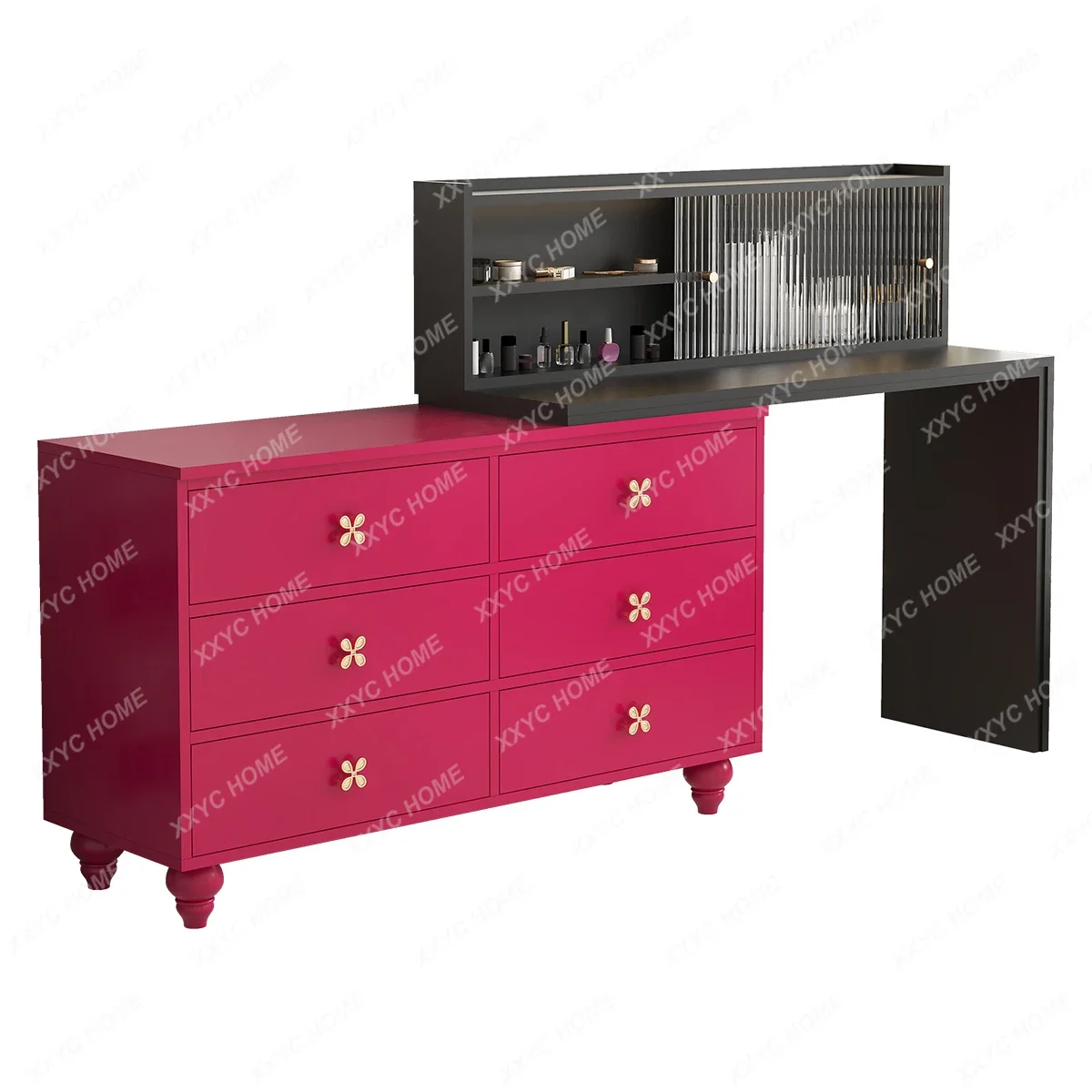 

Rose Red Barbie Dresser Chest of Drawers Integrated Desktop Shelf Makeup Table Bed Front Cabinet