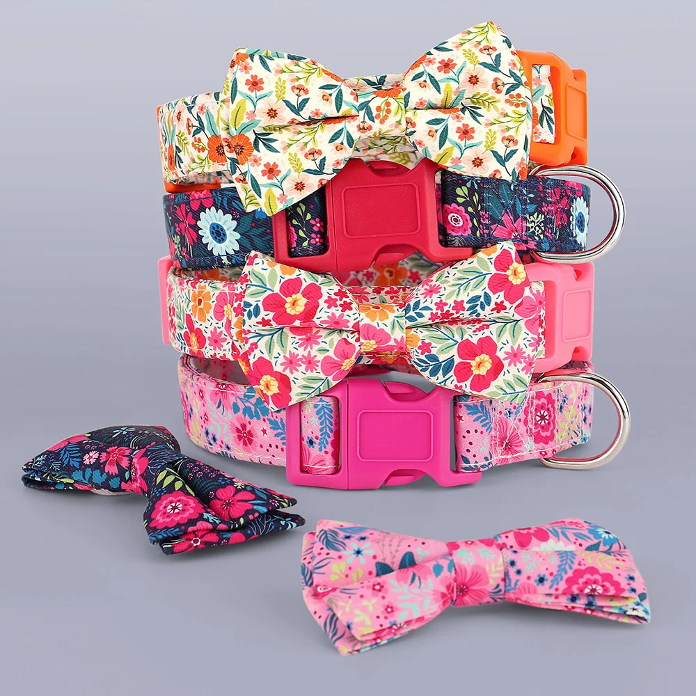 Flower Print Dog & Cats Collar With Bowknot Cute - PeticaDeals