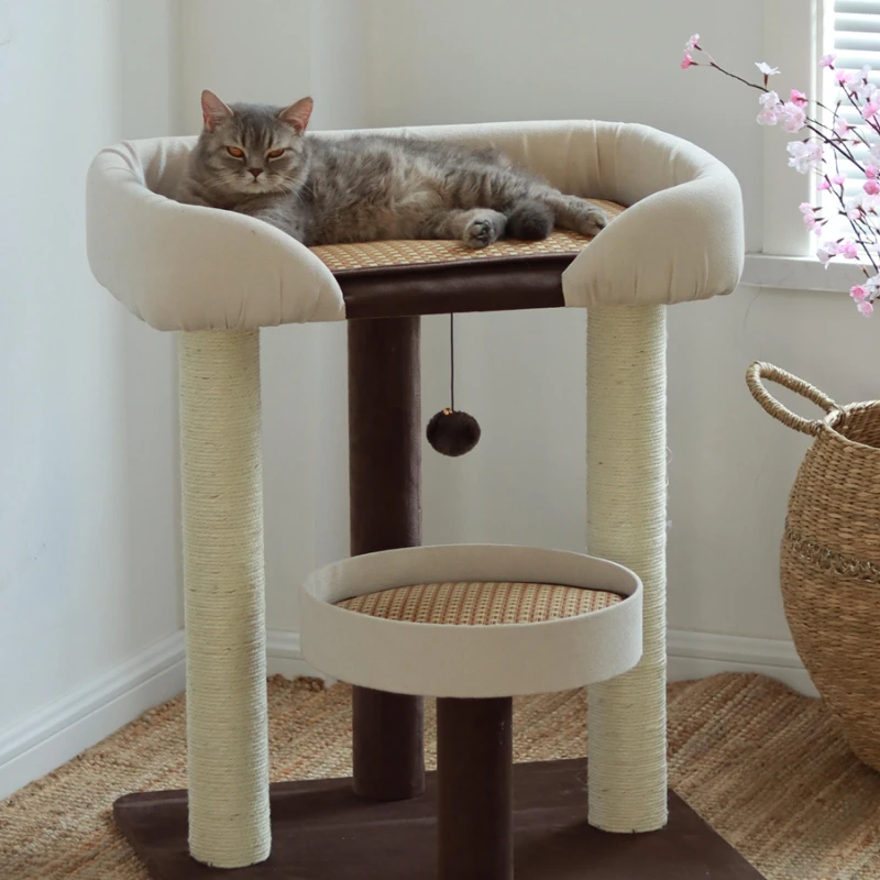 

Online red big bed cat nest cat tree integrated Cat tree large cat puppet Maine climbing sisal pole cat house scratch board