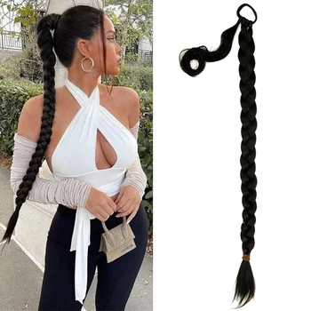 30 pollici sintetico lungo intrecciato coda di cavallo capelli fai da te dritto avvolgente attorno ai capelli coda di cavallo estensione naturale morbido parrucchino per le donne