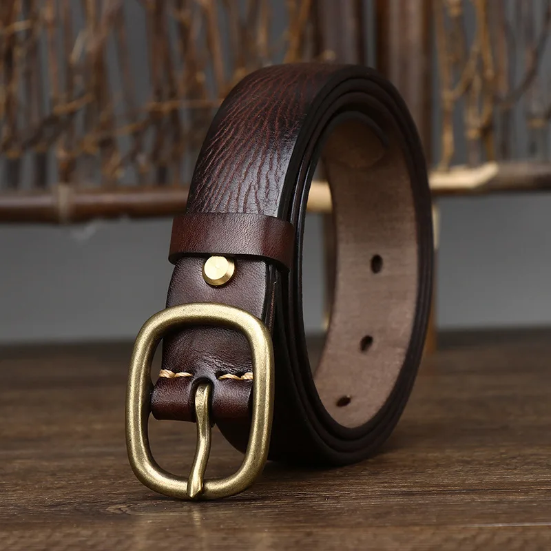 2.8cm Ladies Thick Cowhide Copper Buckle Genuine Leather Jeans Belt Women High Quality Retro Luxury Cintos Female Waistband