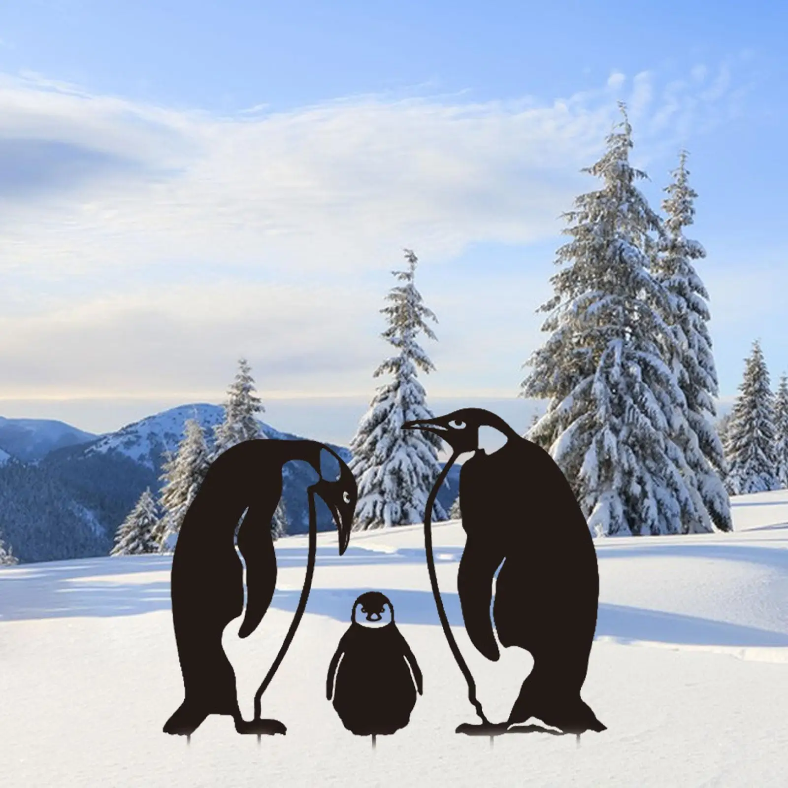 

3 Pieces Garden Ornaments Crafts Figures Portable Patio Stake Iron Penguin
