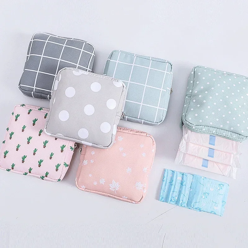 Storage Bag Cosmetic Bag Sanitary Napkin Bag Women Portable Sanitary Napkin Storage Bag Cotton Travel Zipper Cosmetic Lipstick Earphone Tampon Makeup Storage Bag Coin Purse