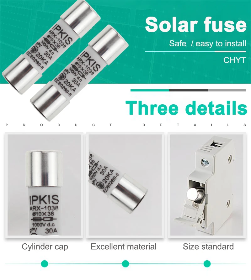 Description Picture 3 of itemSolar DC 1000V PV Fuse 10*38 Link 6A 10A 15A 20A 25A 30A High Voltage for Solar System Protection