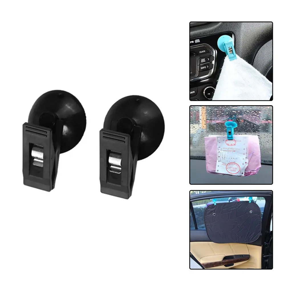 

2Pcs Window Mount Car Interior Black Suction Cup Clip Removable Holder Sunshade Curtain Towel Ticket Clamp Auto Fastener Hangers