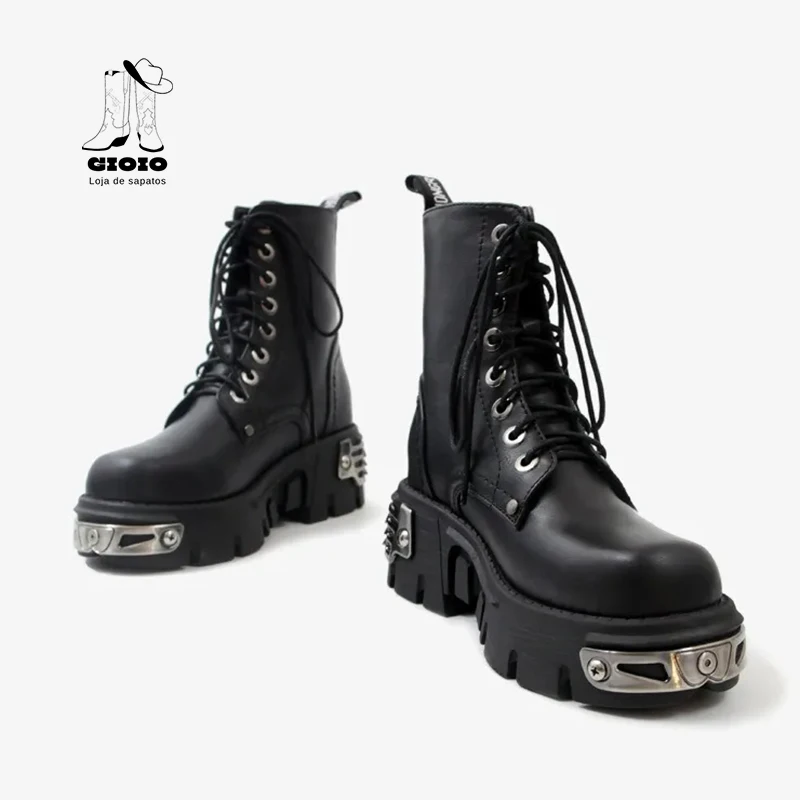 

Retro Punk Style Boots Black Vintage Short Boots Women Motorcycle Fashion Ladies Chunky Shoes Metal Decor Ankle Snow Boots 2023