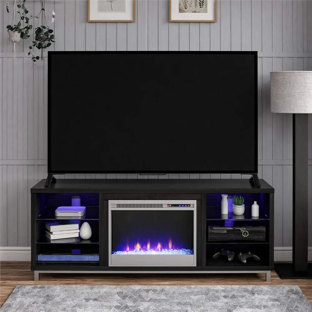 

Fireplace TV Stand 70" with LED Lights, The Fireplace Features Adjustable Flame Brightness, With Remote Control, Energy-Saving