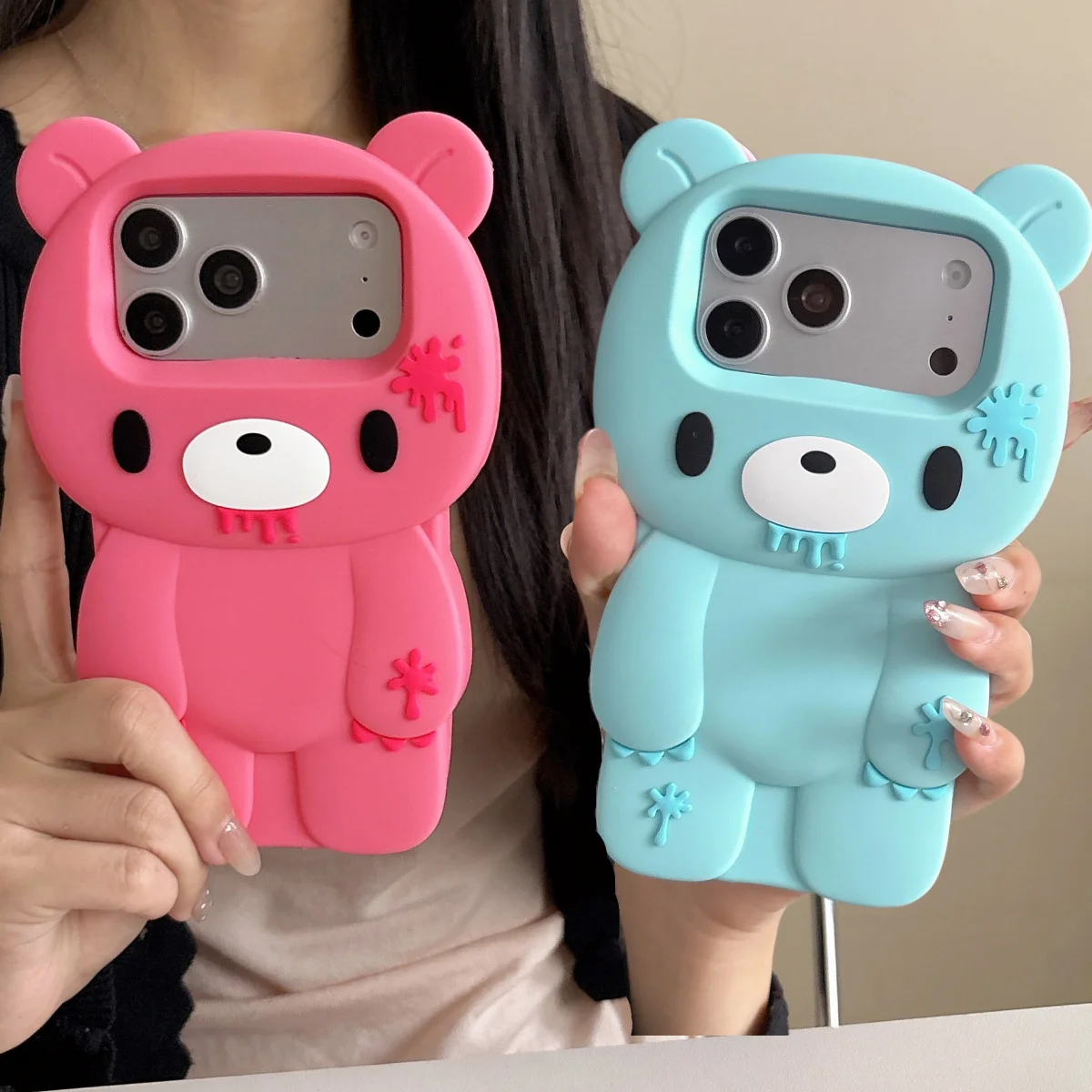 3D Cartoon Cute Blue Bloody Bear Soft Silicone Phone Case