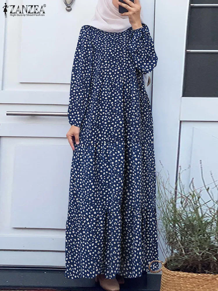 

ZANZEA Women Fashion Muslim Dress Floral Printed Sundress Dubai Abaya Party Robe Femme Bohemian Puff Sleeve Vestidos IsIamic