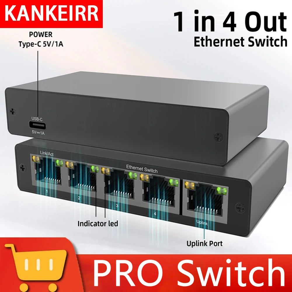 Network Splitter Pro Poe Ethernet Network Switch Gigabit Port 4 Ports For Home Gaming