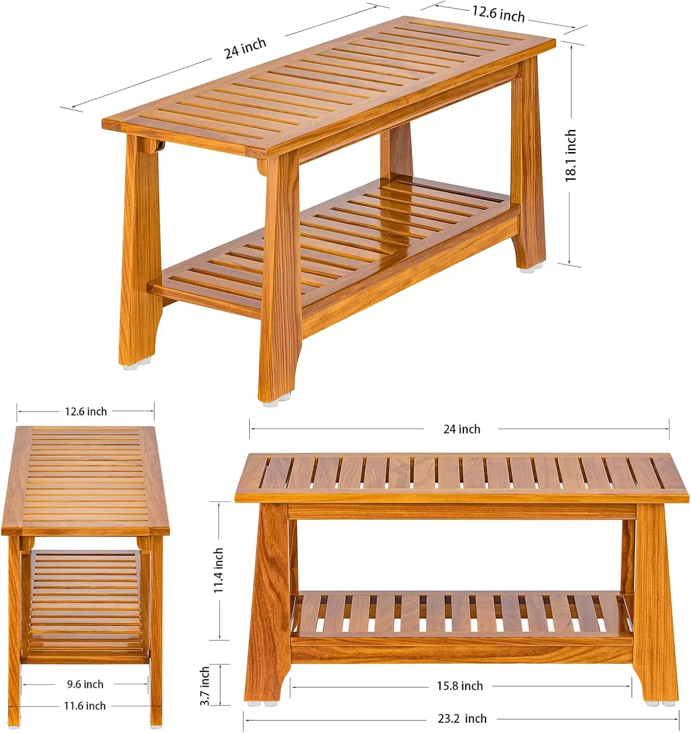 24" Teak Shower Bench With Shelf/Shower Benches For Inside Shower/Teak Shower Seat/Bathroom Bench/Teak Wood Benches For Showers 3