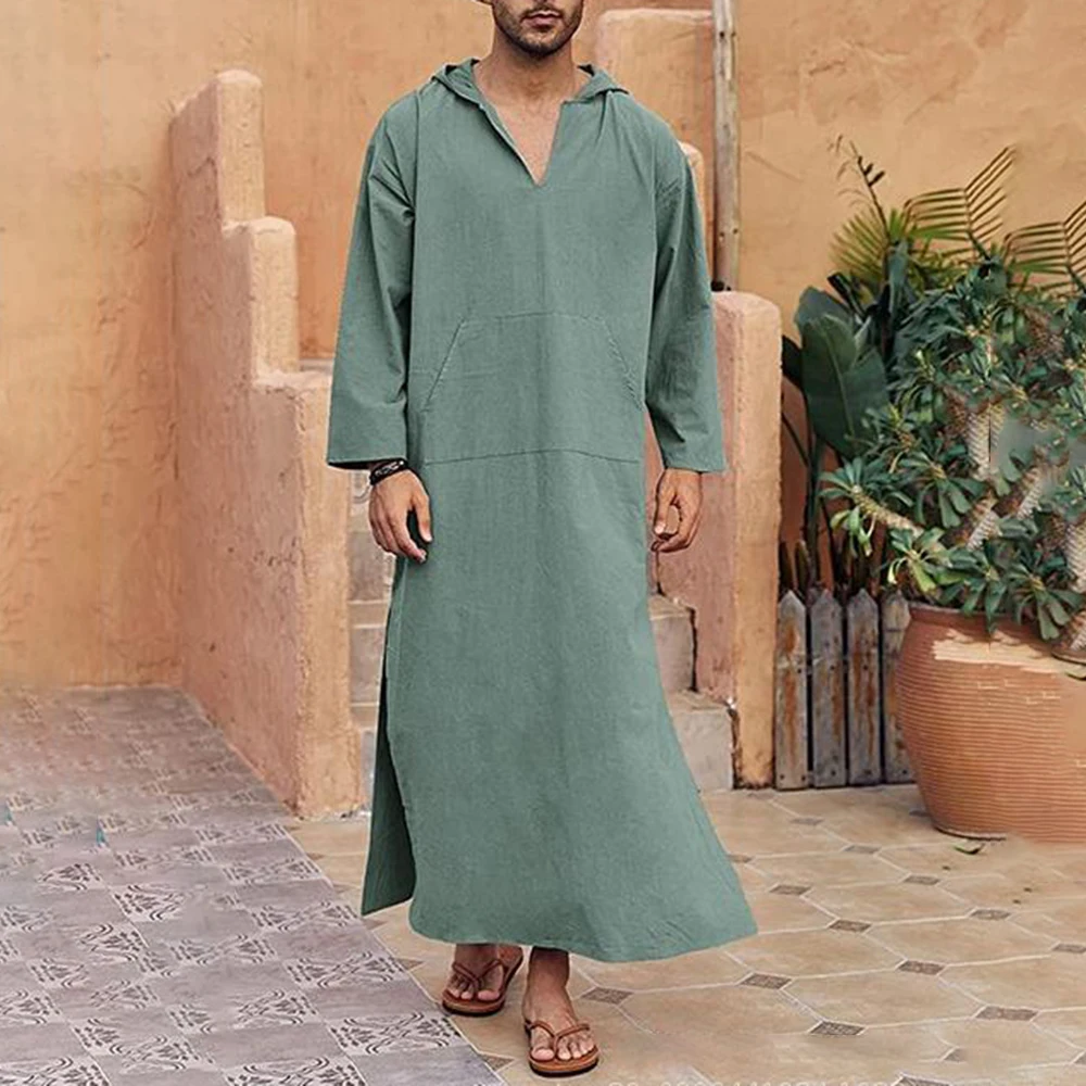 

Traditional Middle Eastern Ethnic Style Muslim Arab Islamic Solid Color Simple Long Men Hooded Robe Daily Casual Ethnic Clothing