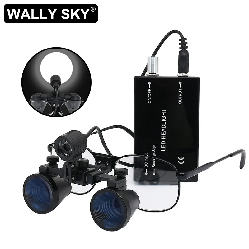 

Ultra-lightweight Dental Loupes 2.5X 3.5X Dental Binocular Magnifier with 3W LED Headlight Rechargeable Lithium Battery