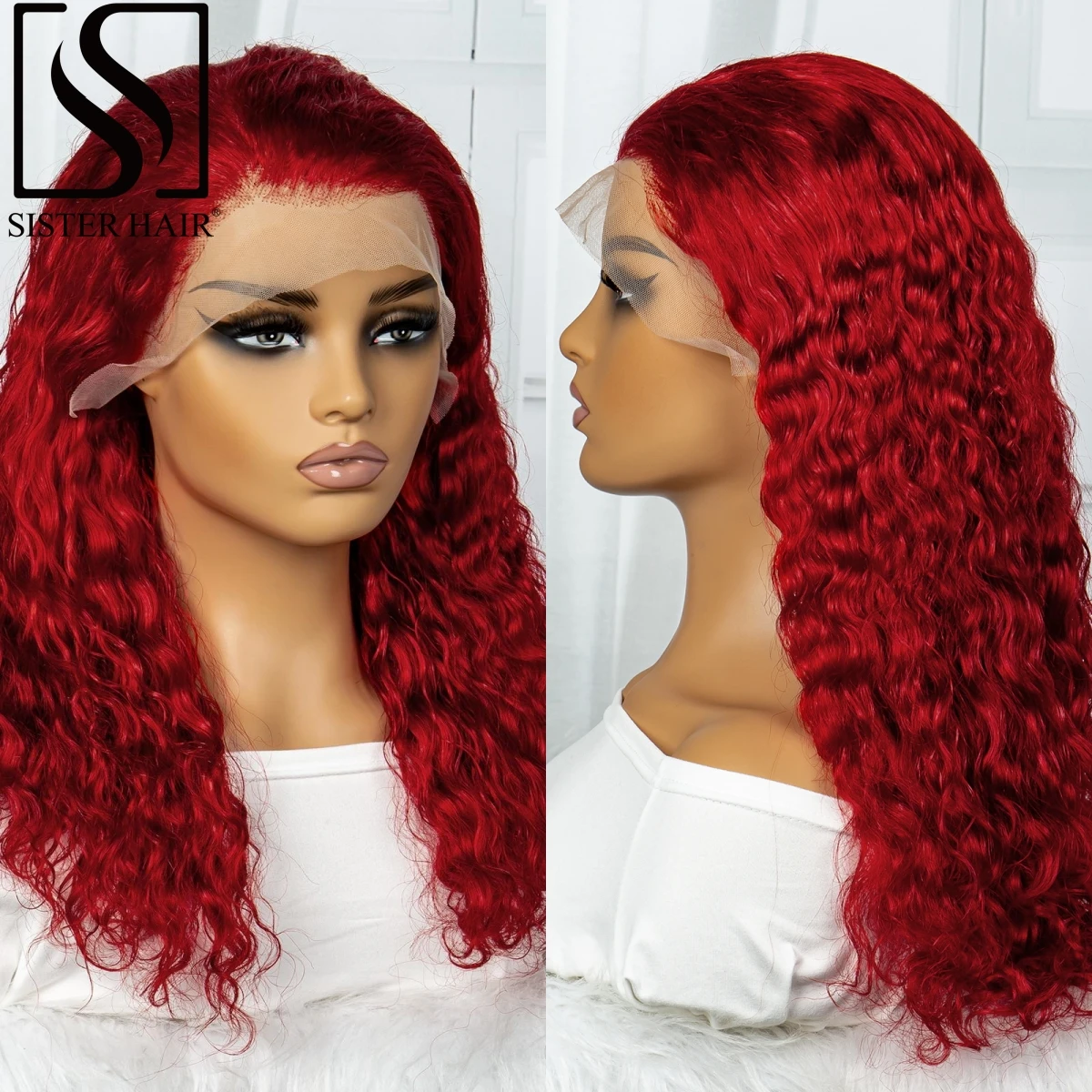 

250% Density 13x4 Lace Frontal Water Wave Human Hair Wig Red Color Short Bob Wigs Lace Front Wigs Brazilian Remy Bob Wigs