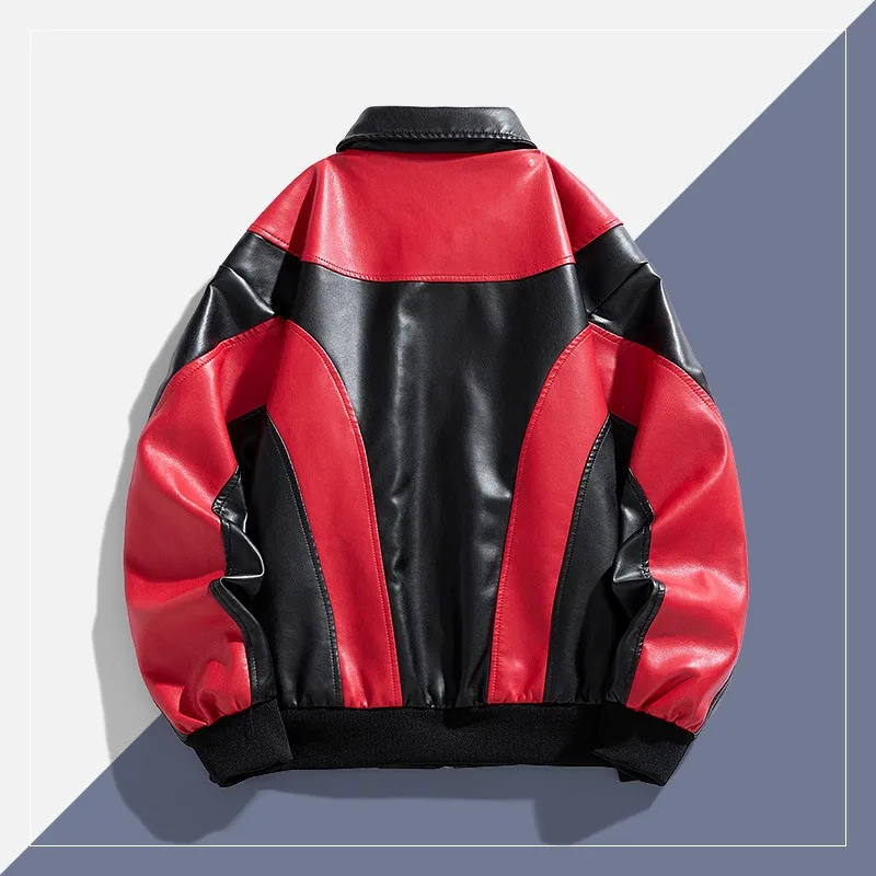 남성 가죽 자켓 봄 가을 오토바이 라이딩 PU 로코모티브 자켓 배색 패션 가죽 자켓 남성용