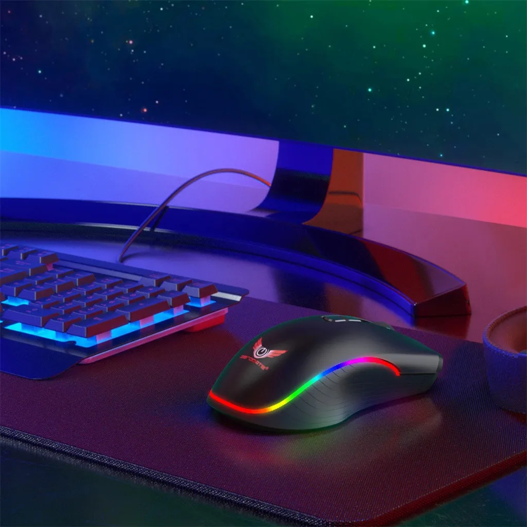Ouhaobin Computer Peripherals Mechanical Define The Game Type-c 2400dpi Adjustable Gaming Mouse Mice 20jun 20 white mouse pc
