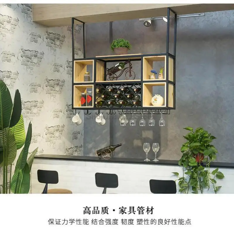 Iron Wine Rack Wall Hanging Household Wine Cabinet Restaurant Bar Glass Rack Hanging Industrial Style Bar Counter