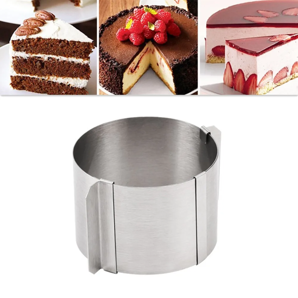 Stainless Steel Silver Retractable Round Shape Cake Cutter Cake Foam Cream Ring Baking Mold