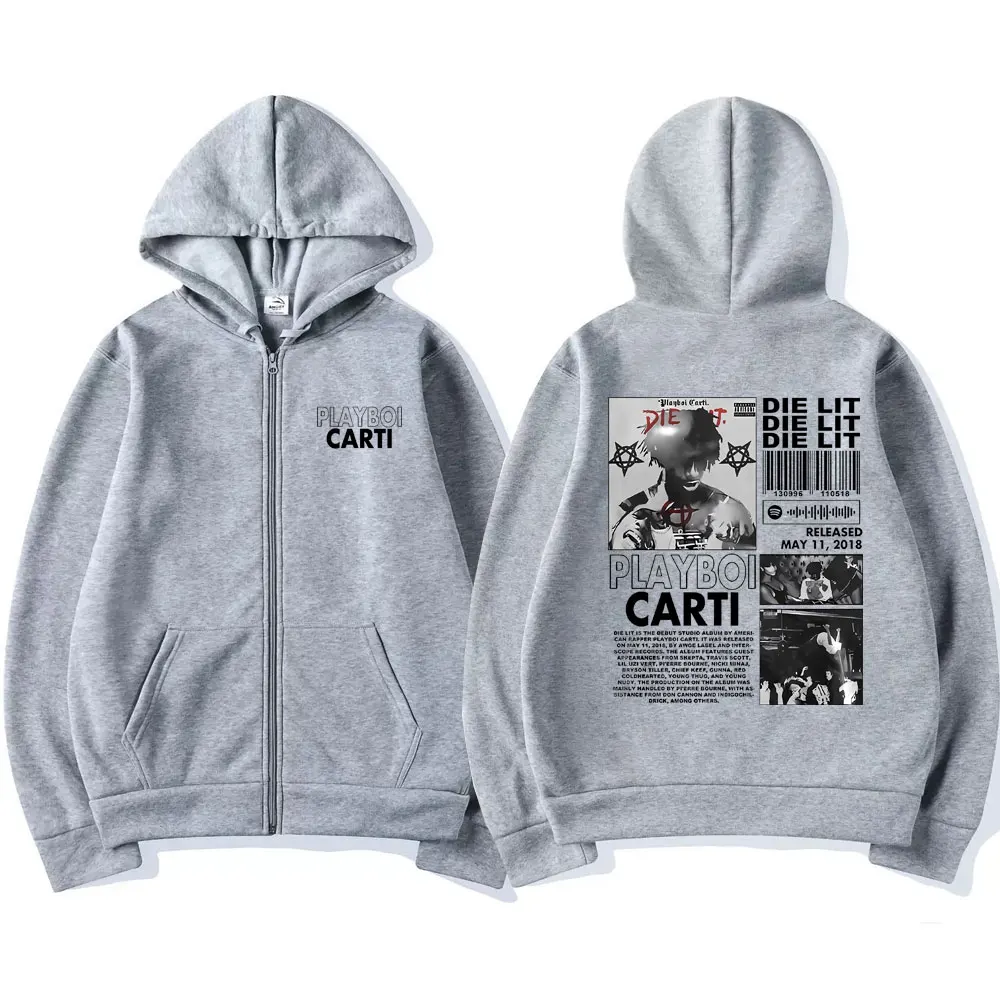 Rapper Playboi Carti Die Lit Graphic Print Zipper Hoodie