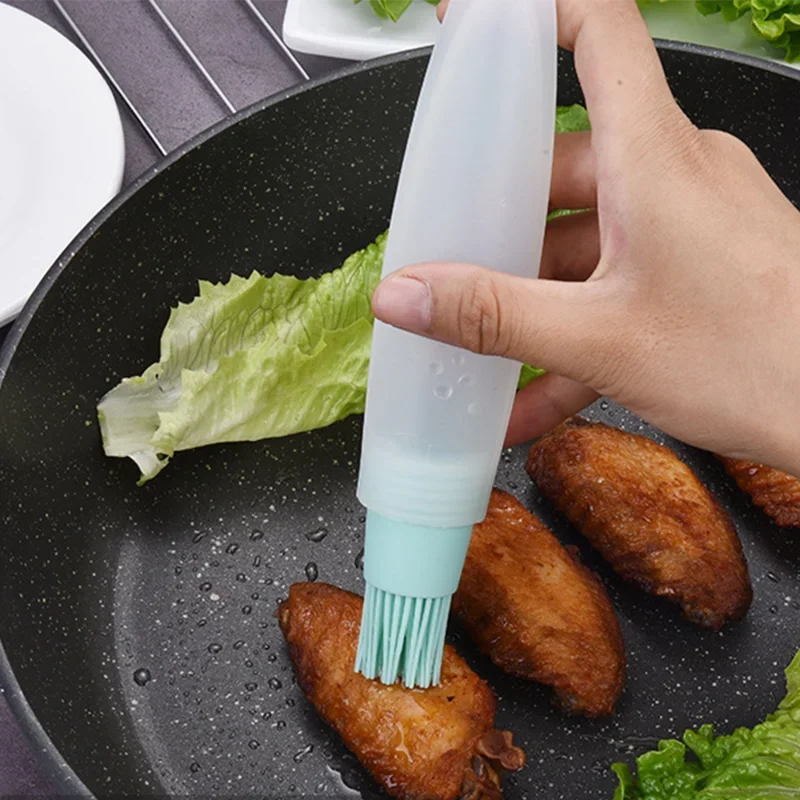 BBQ Oil Bottle Basting Brush Kitchen Cooking Baking Barbecue Pancake Camping Portable Seasoning Sauce Container Dispenser