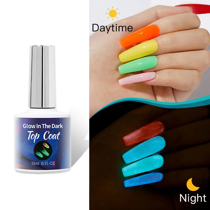 10ml Glow in the Dark Luminous Top Coat Soak Off UV Gel Nail Polish No Wipe Base Gel Manicure Nail Art Varnish 2