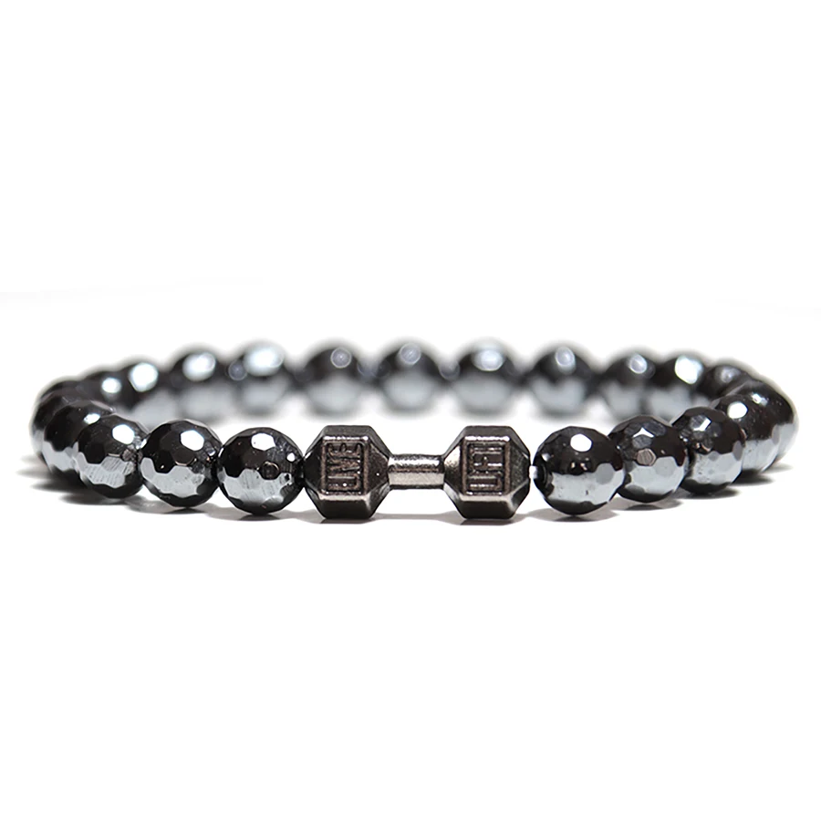 Hematite Stone Beaded Mens Black Bracelet