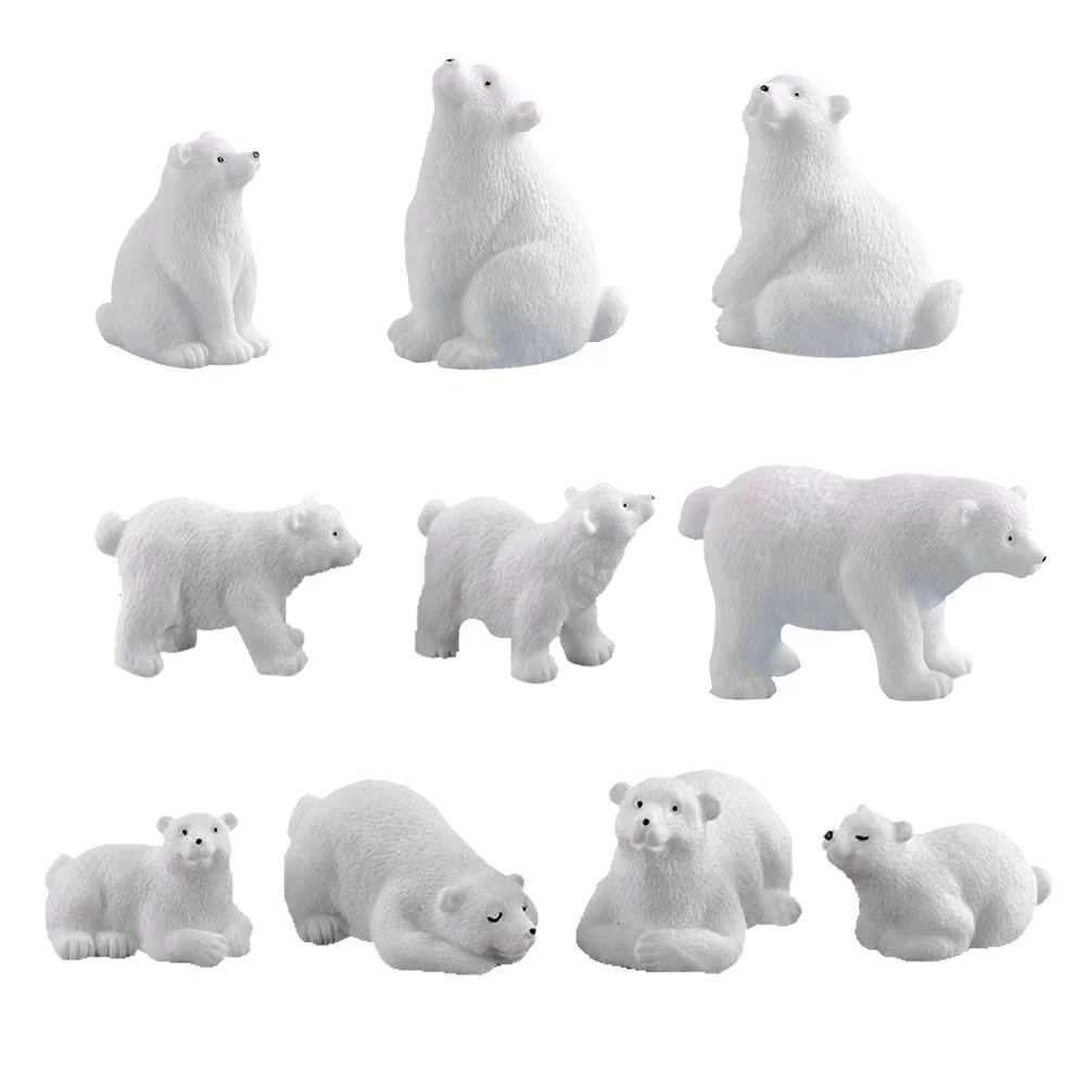 

10 Pcs Mini Resin Figurines Micro Landscape Decoration Outdoor Garden Ornament Statuette White Simulated Bear