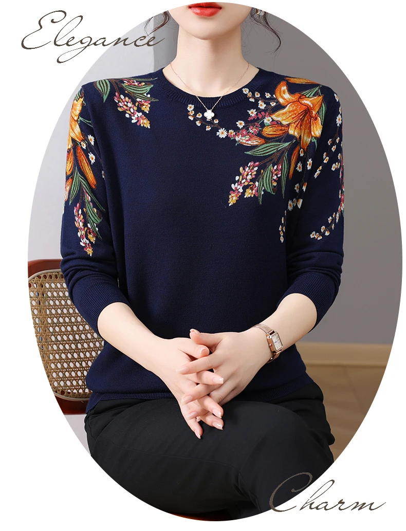 Se4d5058f7ba64ac8a7c215cced751321U Printing Women's Sweaters Spring Autumn Korean Fashion Pullovers Long Sleeve Top Blusas Femme Soft O Neck Knitted Slim Sweater Mallzona