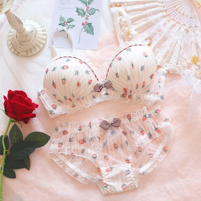 Japanese Kawaii Girl Bras Set Sweet Pink White Strawberry Cute Lace  Underwear Bra And Panty Plus Size 70 75 80 85 90 A B C D Cup - Bra & Brief  Sets - AliExpress