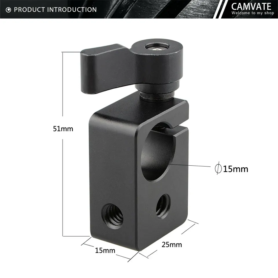 15mm Single Rod Clamp Adapter With Adjustable Khumbscrew & 1/4" Threaded Holes F