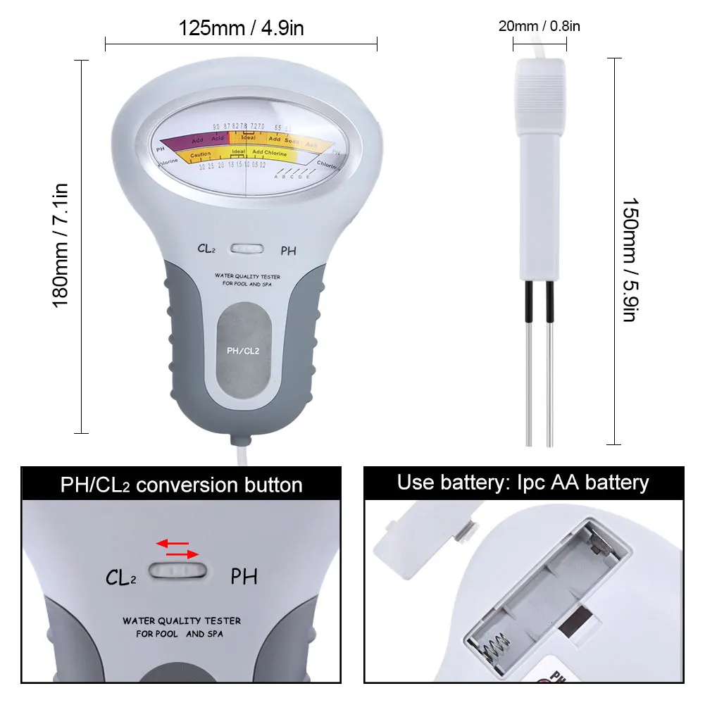 2 in 1 PH Chlorine Meter Chlorine Tester PH Tester Water Quality Testing Device CL2 Measuring For Pool Swimming