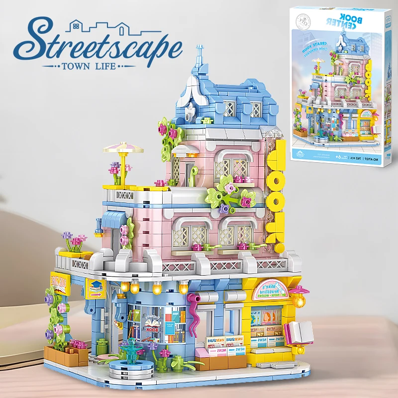 City Street View Series Bookstore Building Blocks Mini Architecture Model Home D