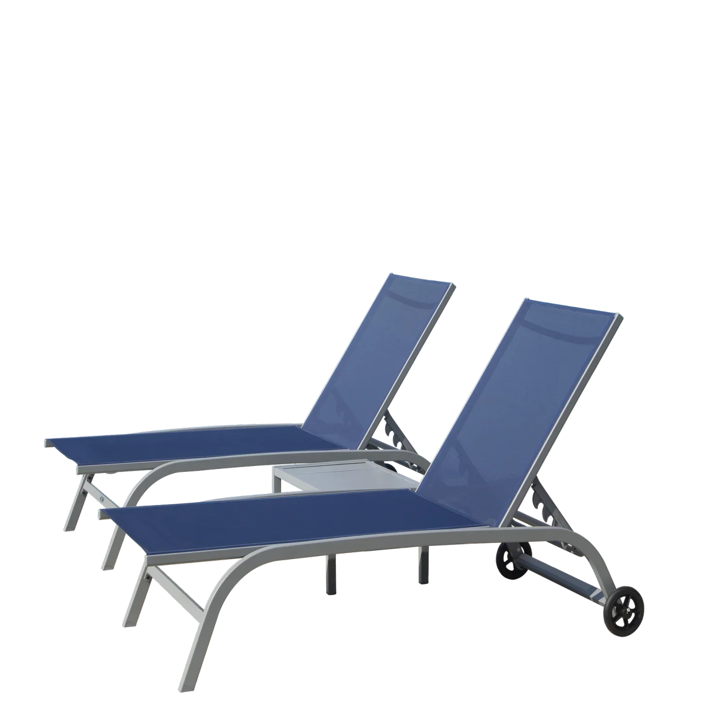 

Blue Outdoor Chaise Lounge Set of 3 with Wheels, 5 Adjustable Positions, Pool and Beach Lounge Chairs for Patio - Includes 2 Cha