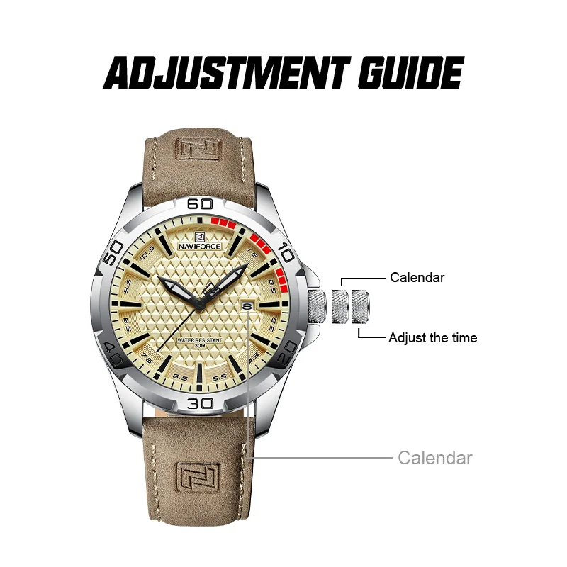 NAVIFORCE Men's Luxury Leather Band Quartz Watch - High-Quality Business & Sports Casual Timepiece