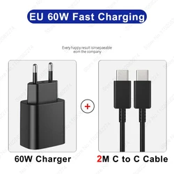 High - Speed 60W USB - C Charger with Travel Adapter and Fast Charging Cable - EU Plug 2M Cable