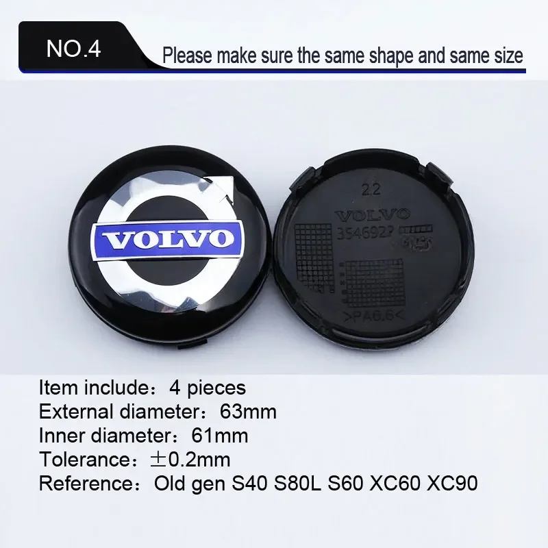 Pegatinas Para Tapacubos De Volvo XC-40, XC-60, XC-70, XC-90 (4 Piezas) - Adhesivo Impermeable Negro, 65mm