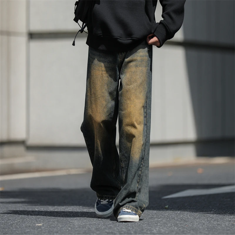 

Korean Popular Clothes Wide Pants Man American Vintage Wide Leg Jeans New Rock Cargo Pants Men Loose Trousers Baggy Men's