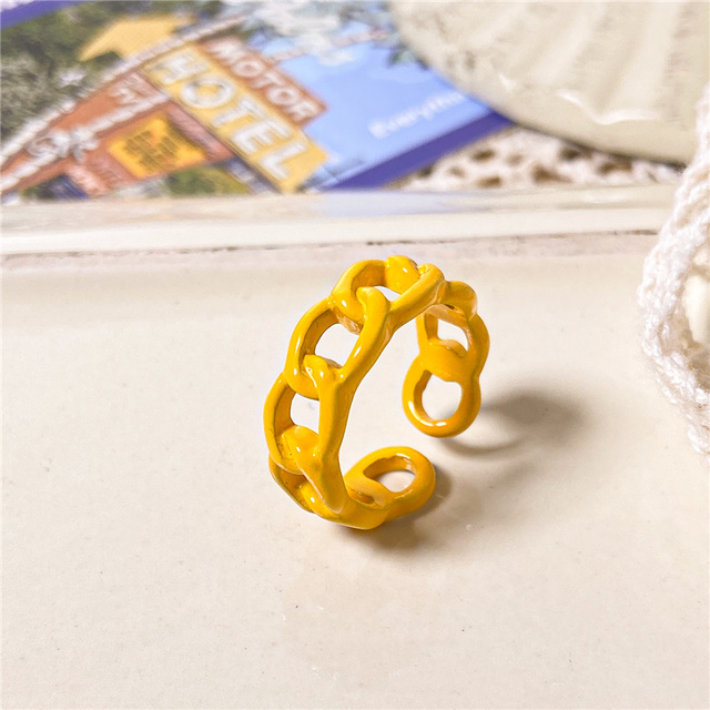 Ring Set Wholesale 2022 Summer Fashion Fruits Flowers Geometric Chain Candy Color Opening Rings Women Finger Jewelry