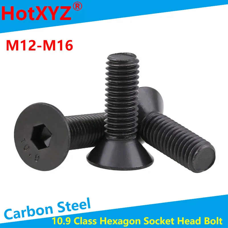 10pcs M4 Black 10.9 Alloy Steel Flat Head Countersunk Hex Socket  Screw Bolt 