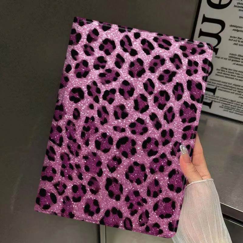 Chic Pink Leopard Glitter Tablet Case - Cartoon Design