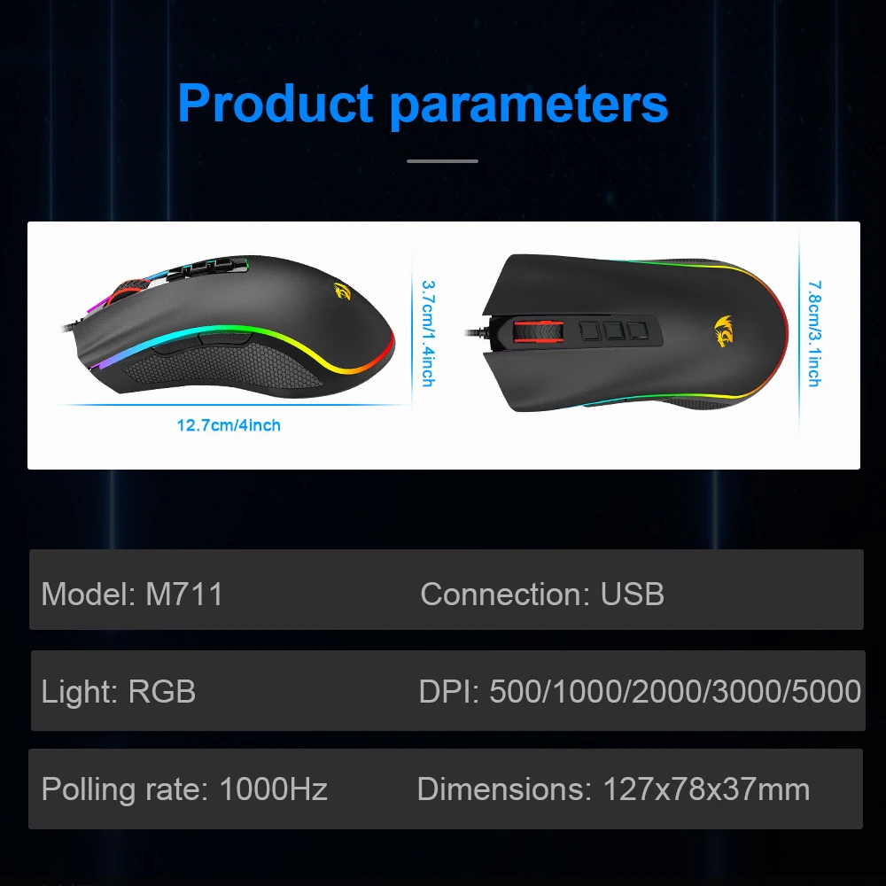 Redragon M711-FPS Cobra FPS Gaming Mouse with 24,000 DPI, 7 Programmable  Buttons, 16.8 Million RGB Color Backlit, wired gaming mouse