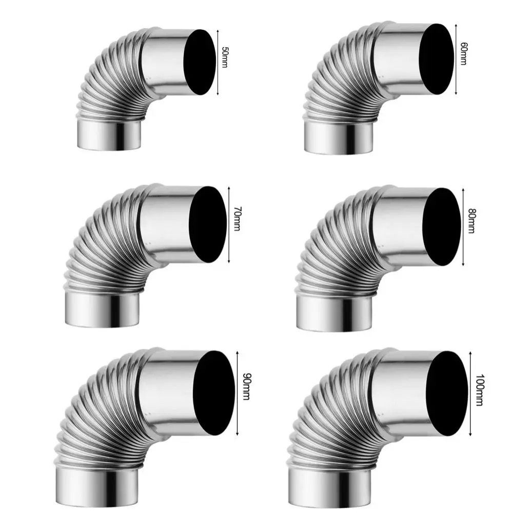 Stainless Steel Tube Steel Pipe Flexible Exhaust Pipe 1Pcs Exhaust Pipe Vents Flue Pipe Elbow Gas Water Heater Chimney Liner Bend Flue Stove Tube 50/60/70/80/90/100mm Stainless Steel