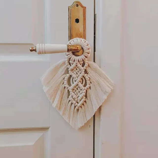🤍 Handwoven Cotton Rope Wall Hanging - Mini Bohemian Macrame Tapestry & Door Handle Decor